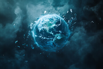 A ghostly and transparent planet Earth with an ethereal presence radiates a mystical glow