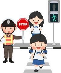 School children crossing the street