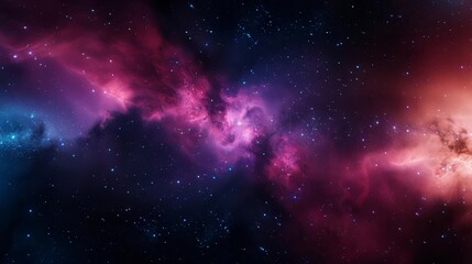 Naklejka premium A vibrant nebula with swirling clouds of gas and dust in a dark space background.