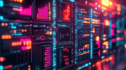 Vibrant digital interface with colorful data visualization and modern technology design, ideal for tech-related projects.