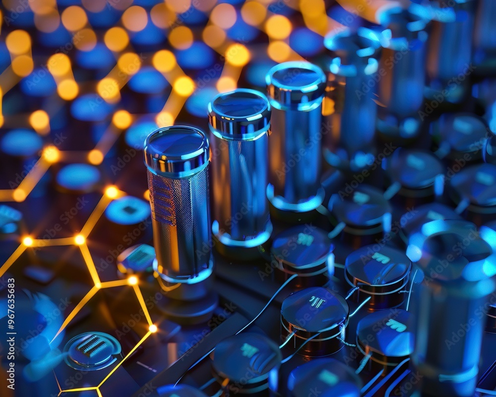 Aufkleber a high-resolution close-up of a glossy, abstract technological background with metallic cylinders an