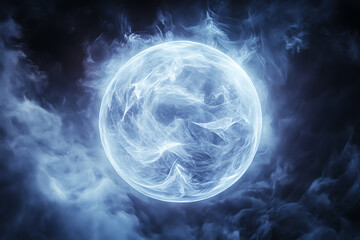 A ghostly and transparent planet Earth with an ethereal presence radiates a mystical glow