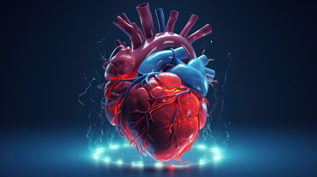 3d illustration , a Human heart anatomy on a dark background.