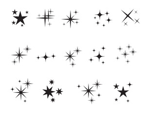 Sparkles stars, Shiny magic Christmas effect, twinkle sparkle star silhouette, tattoo design, glitter group set Vector.