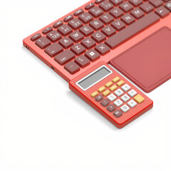 A stylish red keyboard paired with a matching calculator on a minimal white background. The sleek design and bold color combination make this a perfect choice for modern workspace or office-themed vis