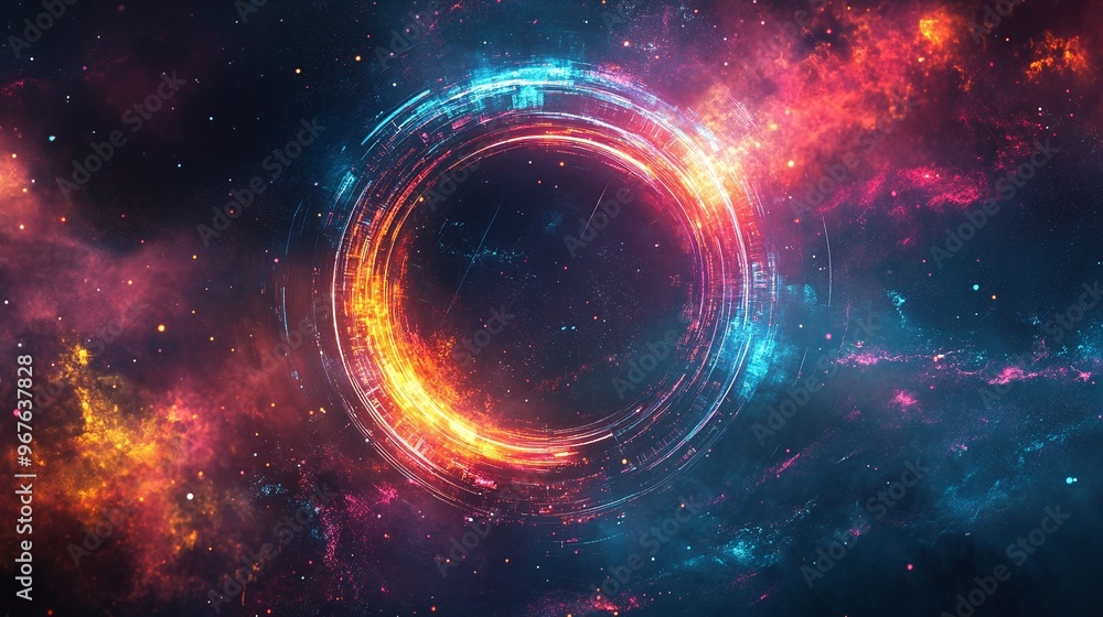 Poster vibrant and colorful futuristic circle textures on a modern background ideal for abstract design fea