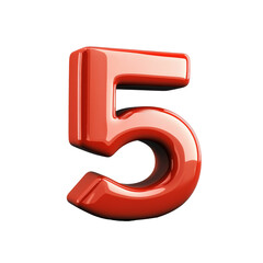 Bright red number five on a plain background, cut out transparent