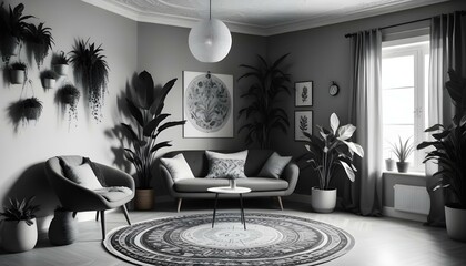 Photo interior modern design room 3d illustration;