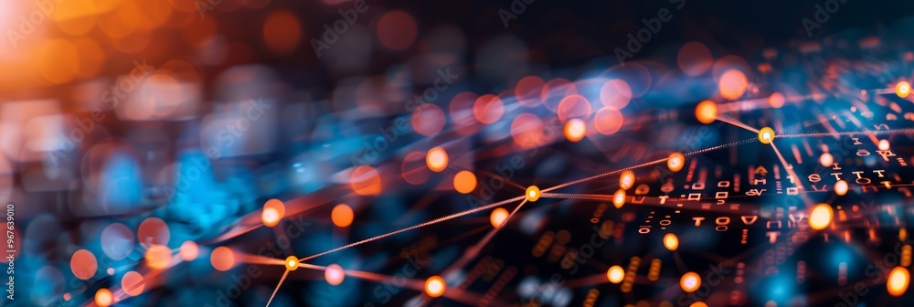 Poster abstract bokeh background with interconnected lines, representing network, connection, and technolog