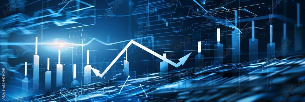 Poster abstract blue background with digital lines and charts, perfect for technology and finance concepts.