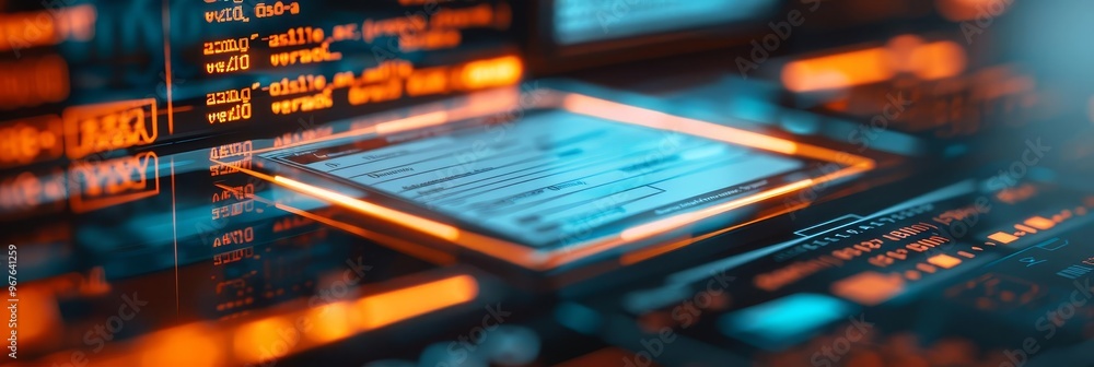 Poster close-up of a glowing computer chip on a circuit board.