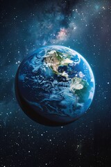 Obraz premium A stunning view of Earth from space, showcasing its vibrant colors and celestial backdrop, perfect for educational or artistic use.