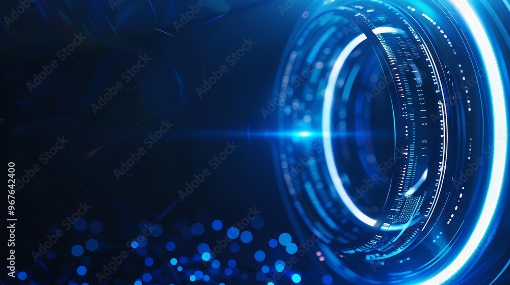 Aufkleber abstract futuristic technology background with glowing blue circular element and bokeh lights.