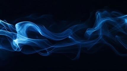 Abstract blue glowing smoke wave on a black background