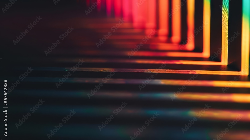 Poster abstract colorful lines creating a geometric pattern with a dark background.