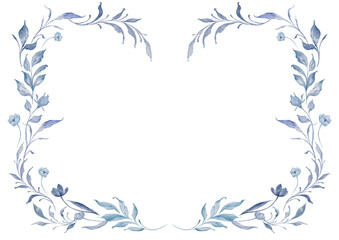 Watercolor navy blue floral frame