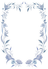 Watercolor navy blue floral frame