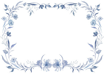 Watercolor navy blue floral frame