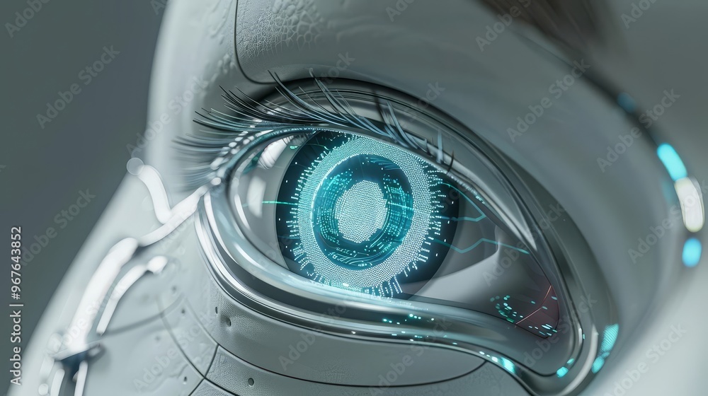Poster futuristic ai and automation eye, demonstrating their use in business to boost efficiency and produc