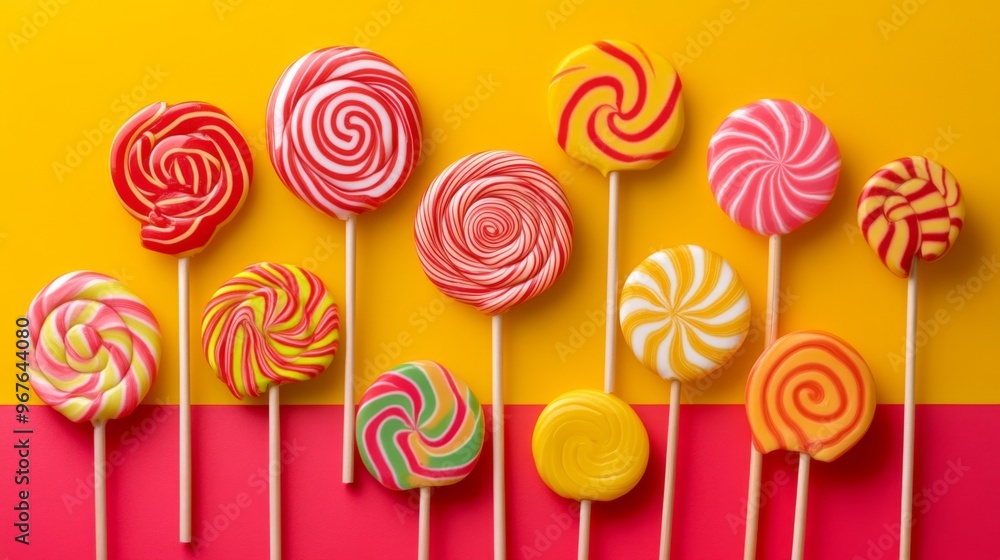 Aufkleber a vibrant array of colorful lollipops arranged on a bright, cheerful background, showcasing a variet
