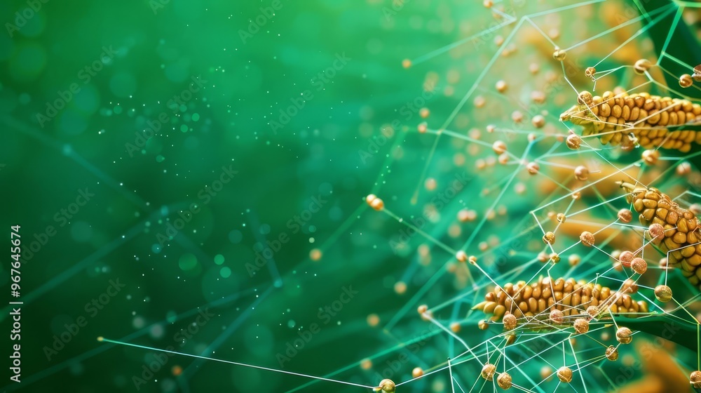 Aufkleber high-tech abstract design with corn nodes and lines on emerald green background, digital depth of fi