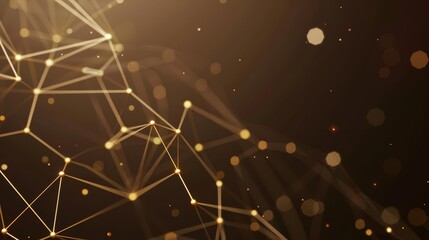 Fototapeta premium Abstract golden network with glowing dots on a dark background