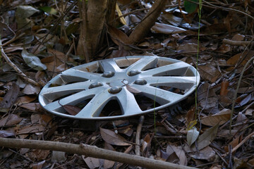 山に捨てられた車のホイール