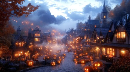 Fototapeta premium Halloween festival in a small eerie town