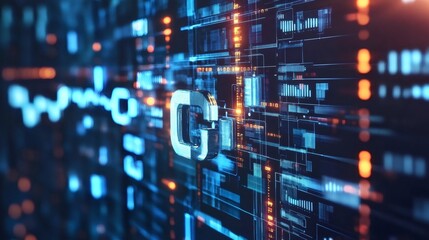 Obraz premium A glowing, digital, futuristic letter 'C' surrounded by abstract data and light.