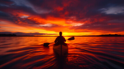 Silhouette Man Sunset Canoeing Canoe