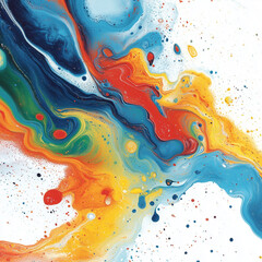 A colorful painting with a blue and yellow swirl. The painting is full of bright colors and has a lot of texture. The colors seem to be splattered on the canvas, giving it a sense of movement