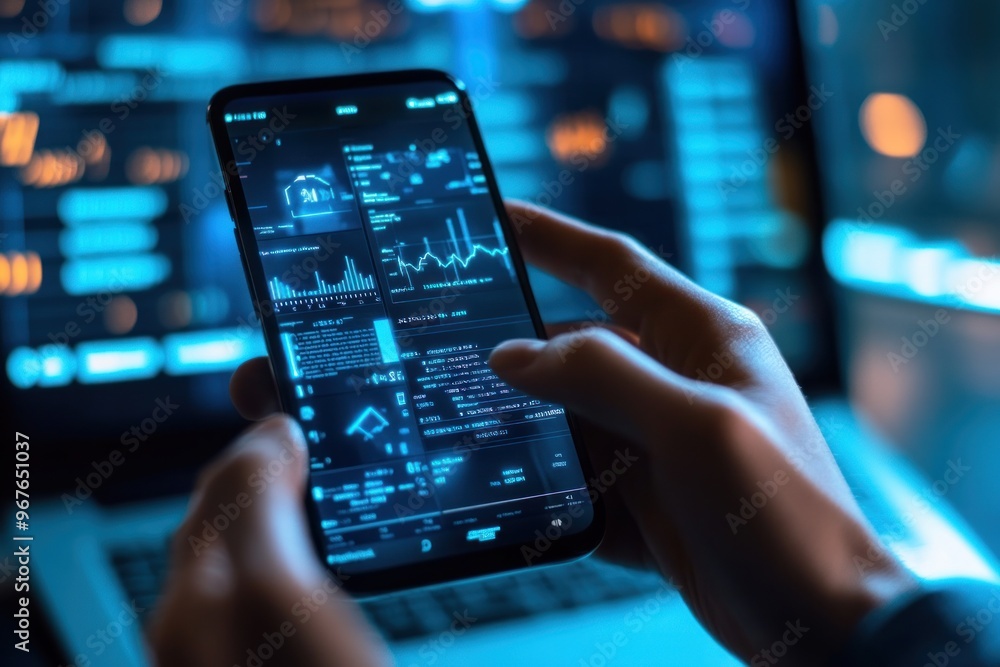 Poster analyzing data on a smartphone