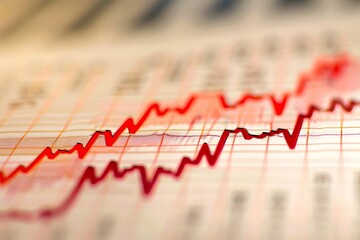 Market trend graph in red on a beige background With copy space