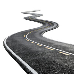 3d road, Curved road with white markings. Winding highway isolated on transparent background. png Asphalt highway. clipping path