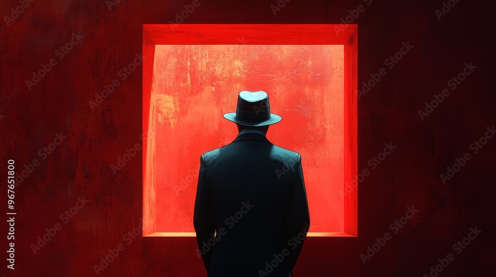 Poster A man in a hat stands in front of a red wall