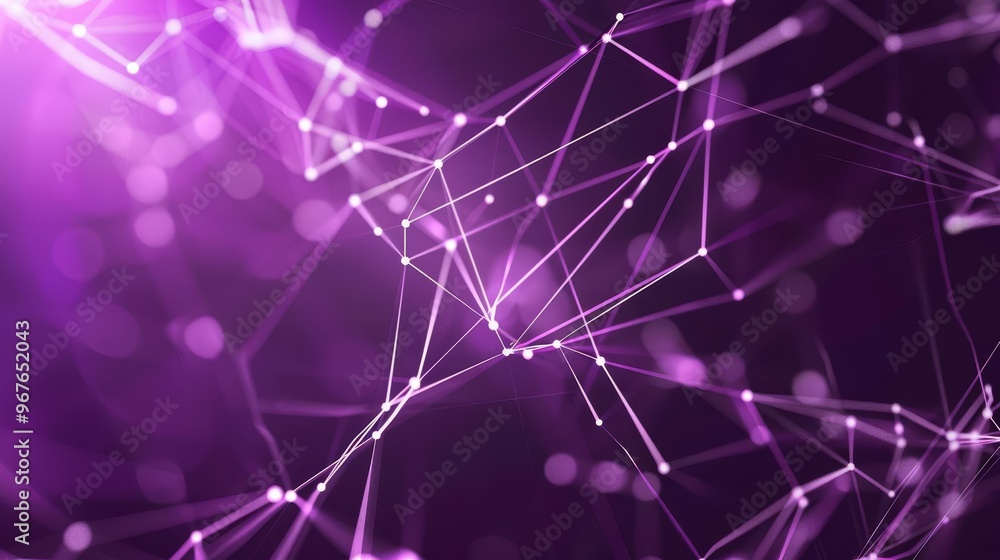 Poster abstract purple background with connecting lines and dots.