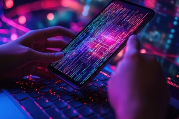 Close-Up of Hands Holding a Smartphone Displaying Code