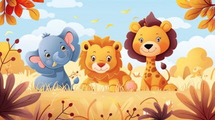 Obraz premium The image shows a group of cute and friendly animals in the jungle