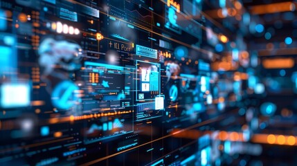 Obraz premium Abstract digital background with data visualizations and digital interfaces.