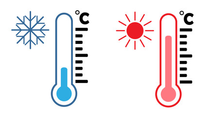 Blue and red thermometer icons. Temperature icon. Vector graphics isolated on white background.