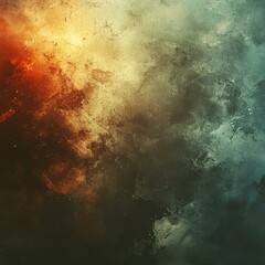 Fototapeta premium Abstract grunge texture with blended red, yellow, and teal hues, ideal for backgrounds, digital artwork, album covers, or website elements requiring a distressed yet colorful effect,
