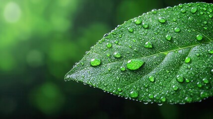 Close-up of glowing probiotics on a dew-covered leaf, representing natural wellness, with blurred forest in the background, 3D, Realistic, Soft focus