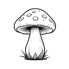 illustration of a mushroom, black and white
