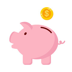 Piggy Bank and dollar gold coin - vector elements. Savings and Money Accumulation Concept.