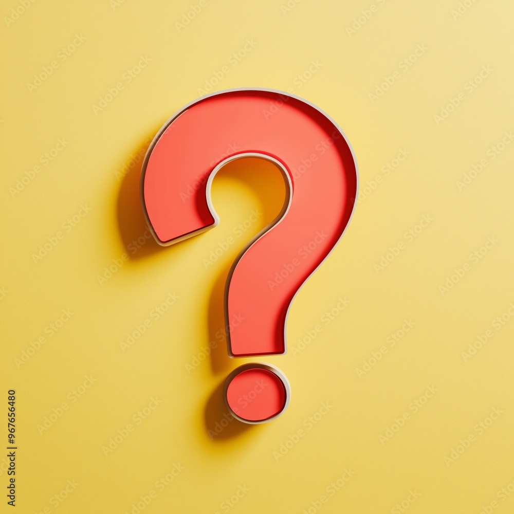 Poster a red question mark is on a yellow background. the red color of the question mark stands out against