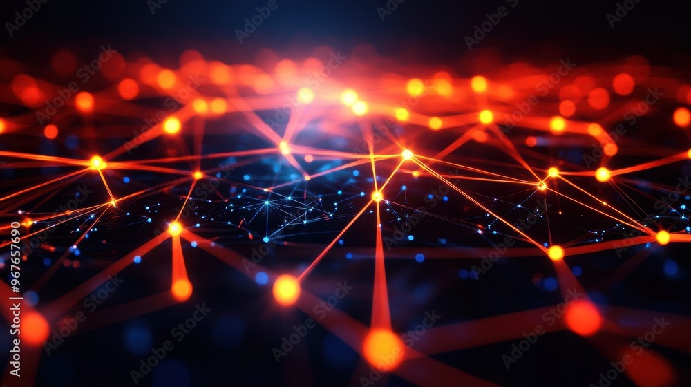 Poster abstract digital network with glowing connections and nodes, representing technology, data transfer,