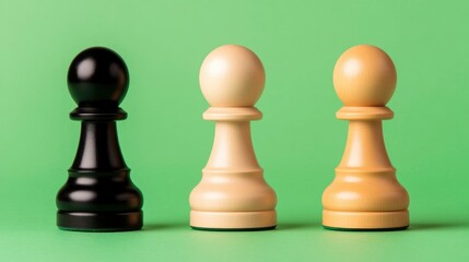 Three Chess Pawns on a Green Background