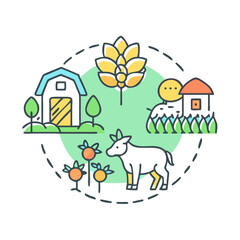 Obraz premium Farm icon with goat and plants, agricultural concept, sustainable farming