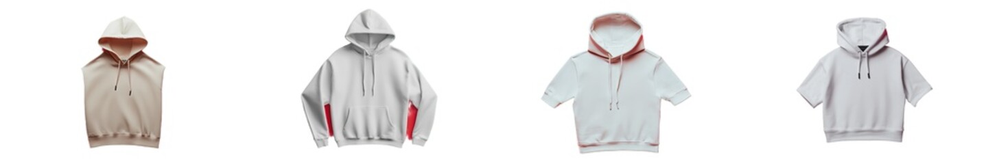 For design mockup, a white and red hoodie template for young boy. A sweatshirt long sleeve hoodie for mockups. Stock image.
