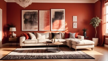 Obraz premium Photo interior modern design room 3d illustration;